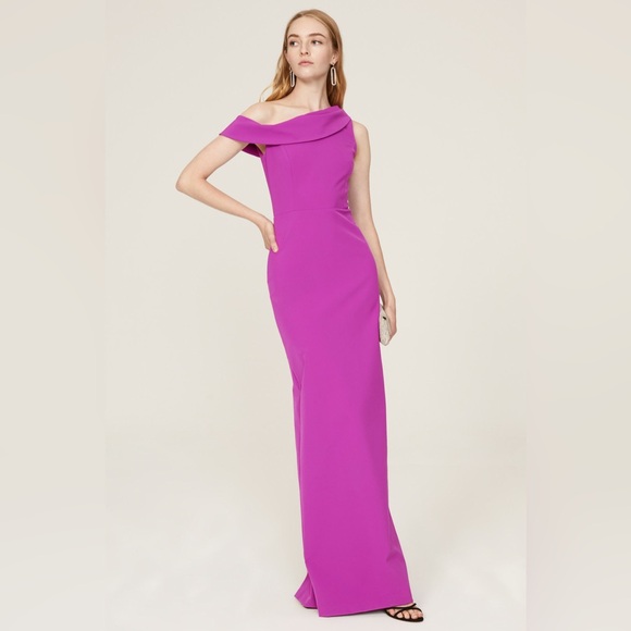 Sachin & Babi Dress Womens‎ 0 Purple Davis Gown Crepe Asymmetrical Off Shoulder - Picture 1 of 4